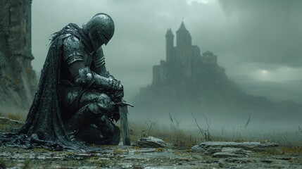 Fantasy Knight in Armor Generative AI - obrazy, fototapety, plakaty