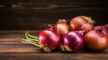Onions on a wooden background