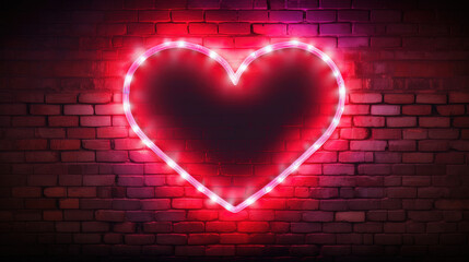 Neon light heart on brick background. Created with Ai