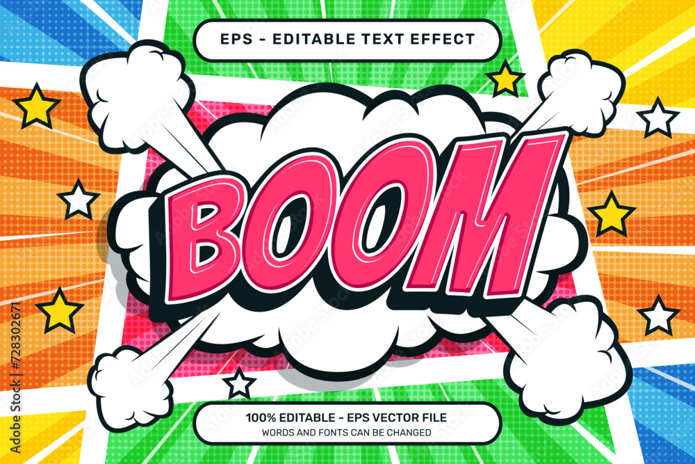 Aufkleber boom 3d text effect and editable text effect with comic retro style design