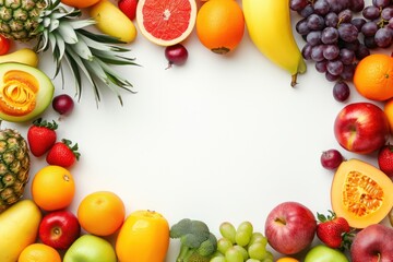 Fruits and Vegetables Frame. White Copy Space. 