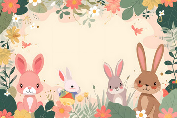 Cute cartoon bunny rabbit frame border on background for kids.
