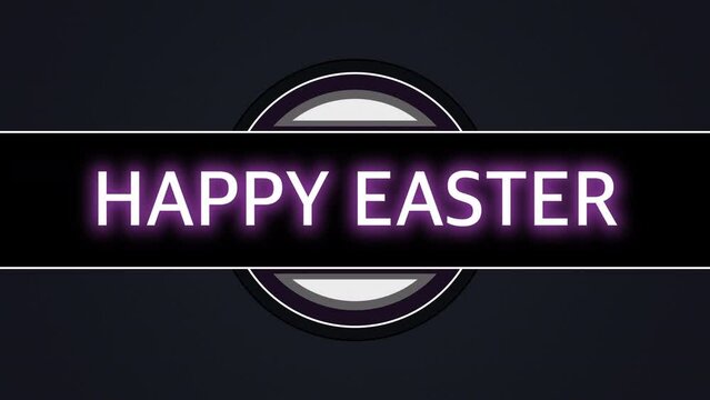 A stylish purple banner with Happy Easter in white letters showcases a modern circular design. The curved shape and color add a contemporary touch