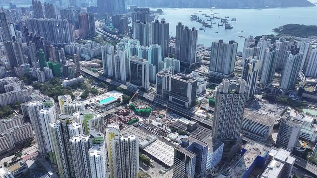 Hong Kong Victoria Harbour Sham Shui Po Shek Kip Mei Cheung Sha Wan Prince Edward Mong Kok Tsim Sha Tsui Kowloon Peninsula,a commercial hub with the financial business,Aerial Drone Skyview