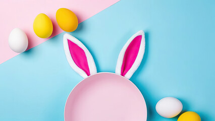 Easter Elegance: Bunny Ears, Colorful Eggs, and an Empty Plate