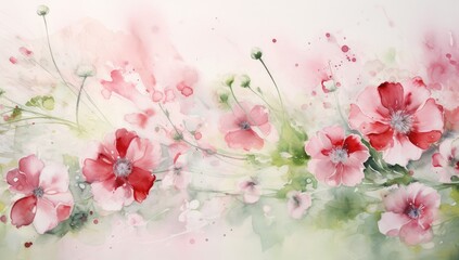 Whimsical Poppies Dance: Watercolor Flower Symphony in Red and White Generative AI