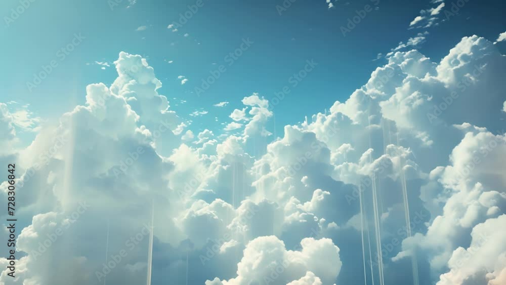 Poster in a unique display of natures beauty the sky is filled with puffy clouds resembling sound bars from