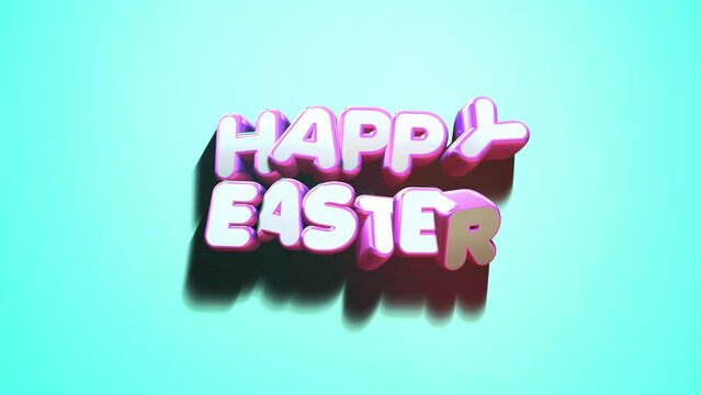 A cheerful 3D text in pink spells out happy Easter against a vibrant blue background. The image radiates joy and captures the festive spirit