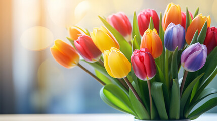 Bouquet of multicolored tulips
