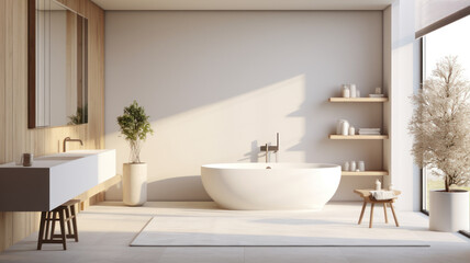 Naklejka na ściany i meble white minimalist bathroom interior with decor in eco style