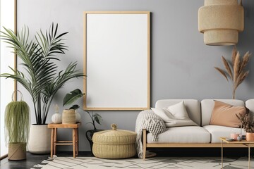 Interior Poster Frame Mockup with Modern Furniture Decoration