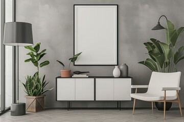 Interior Poster Frame Mockup with Modern Furniture Decoration