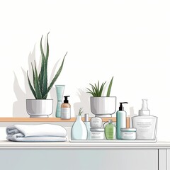 Bathroom Counter with Plants and Toiletries