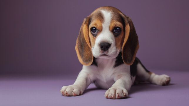 A studio portrait of a pedigree beagle puppy..