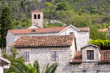 Fototapeta na wymiar Houses of Perast, Montenegro, high angle view