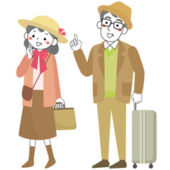 旅行に出かけるシニア夫婦