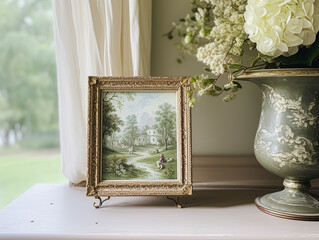 Vintage art frame in the elegant interior, wall and home decor