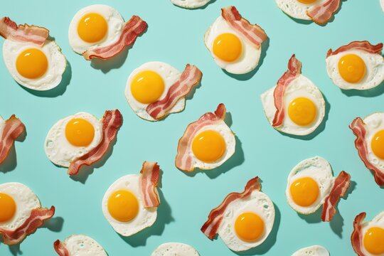 Eggs and Bacon Pop Art on a Bright Light Blue Background 