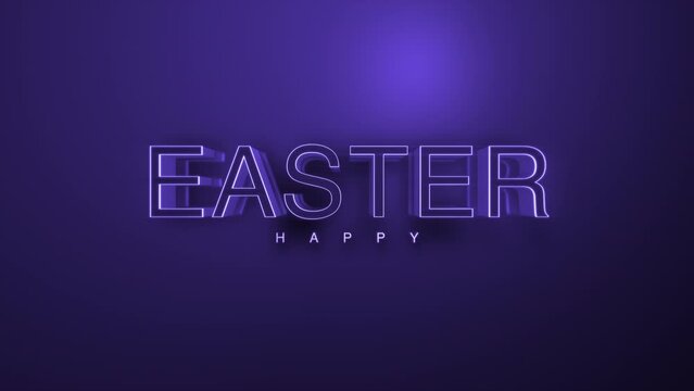 A vibrant neon sign in purple and blue reads Happy Easter. The bold and glowing font stands out against a dark background, giving it a modern, futuristic appearance