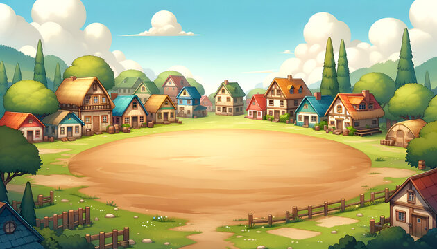 Storybook village square with inviting pathways and traditional country homes.
Generative AI.
