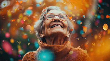 elderly women laughing as they make balloon confetti