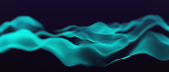 Creative blue digital wave on dark wallpaper. Technology and innovation concept. 3D Rendering.