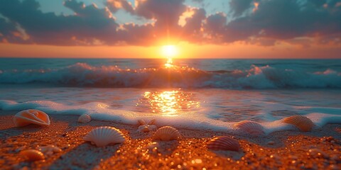 Sunset Shells A Beautiful Moment on the Beach Generative AI