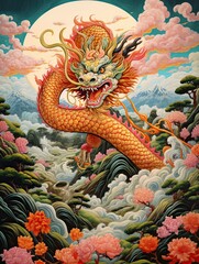 Obraz premium Asian Dragon Festival: Majestic Dragons Roaming Through Rolling Hills of Art