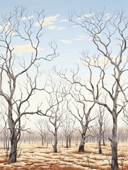Tree Line Art: Showcasing Sparse Outback Canopies in Australian Outback Landscapes
