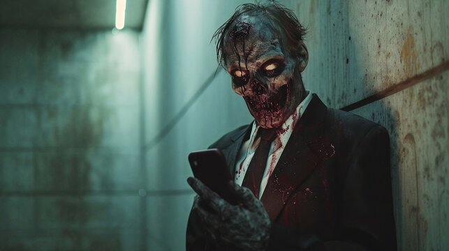 zombie man with phone