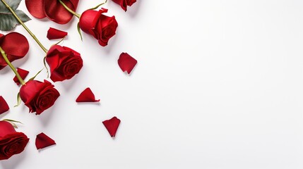 Valentine's Day banner with blank space for text top view on a white background with red rose