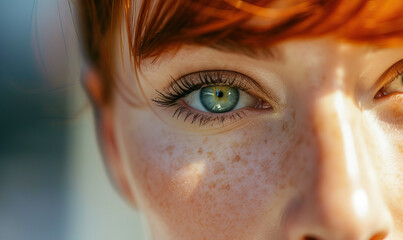 Close-up macro shot of woman's eye. Woman employee at work, concept shot on psychological safety and workplace mental health