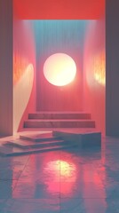 Ethereal red and pink hues in a modern, abstract light setting