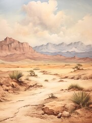Bohemian Desert Vistas - Vintage Painting of Age-Old Sands under Boho Skies