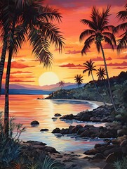 Caribbean Beach Sunset Art Print: Protected Beach Areas at Dusk - National Park