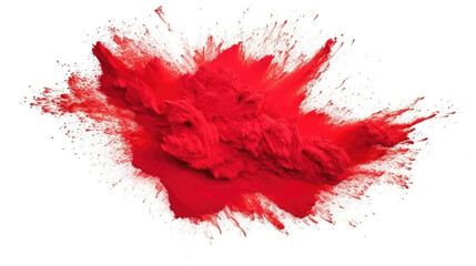Explosive red powder burst in motion on white background