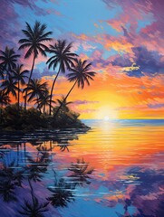 Caribbean Beach Sunsets: Nature Artwork, Reflecting Vibrant Hues on Water