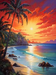 Vibrant Caribbean Beach Sunsets: Radiant Sunset on Tropical Coast