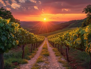 Fototapeta premium vineyard landscape at sunset