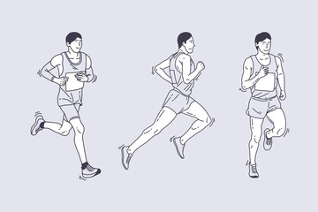 Fototapeta na wymiar Set of outline illustrations of marathon runners