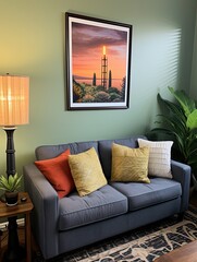 Coastal Lighthouse Views Framed Landscape Print: Captivating Art Portraying the Centered Majesty of a Lighthouse