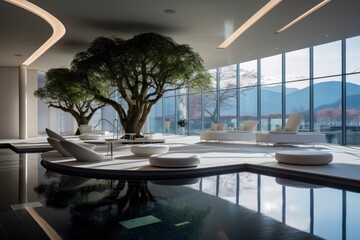 luxury spa with mountain views. generative ai