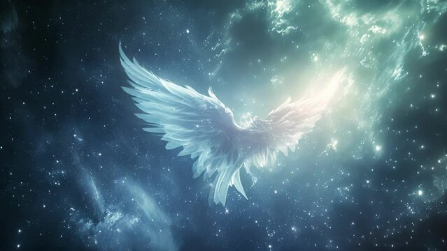 A winged being its body a shimmering aurora borealis floating a the stars with a sense of wonder and curiosity.