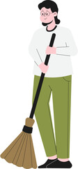 Woman Cleaning Using A Broom Illustration