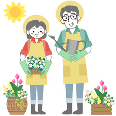 ガーデニングを楽しむシニア夫婦