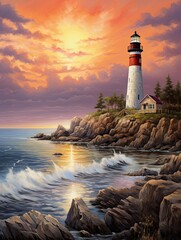 Fototapeta premium Coastal Lighthouse Views: Guiding Light Seascape Wall Art