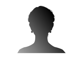 ショートヘアでイヤリングを付けた女性のシルエット 上半身バストアップのイラスト