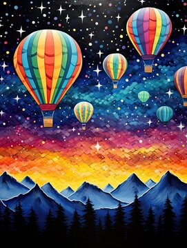 Colorful Hot Air Balloon Art: Luminous Balloon Fest in the Night Sky