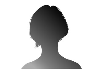 証明写真 ショートボブの女性の顔正面アップのシルエット モノクログラデーション 上半身バストアップのイラスト