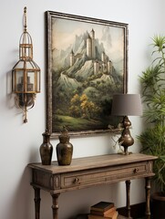 Grand European Castles: Rustic Wall Decor with Medieval Fortress Scenes Displayed